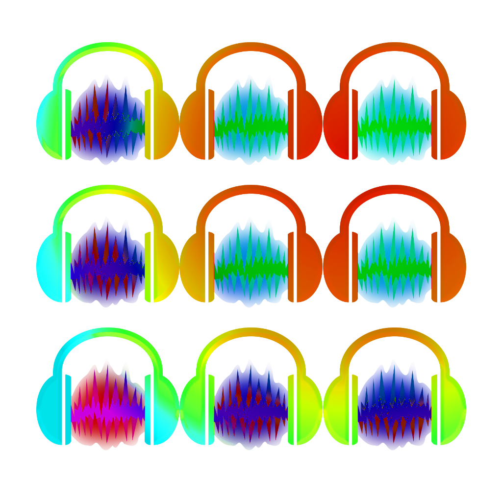 3 by 3 gird of 9 paris of audio signals within headphones